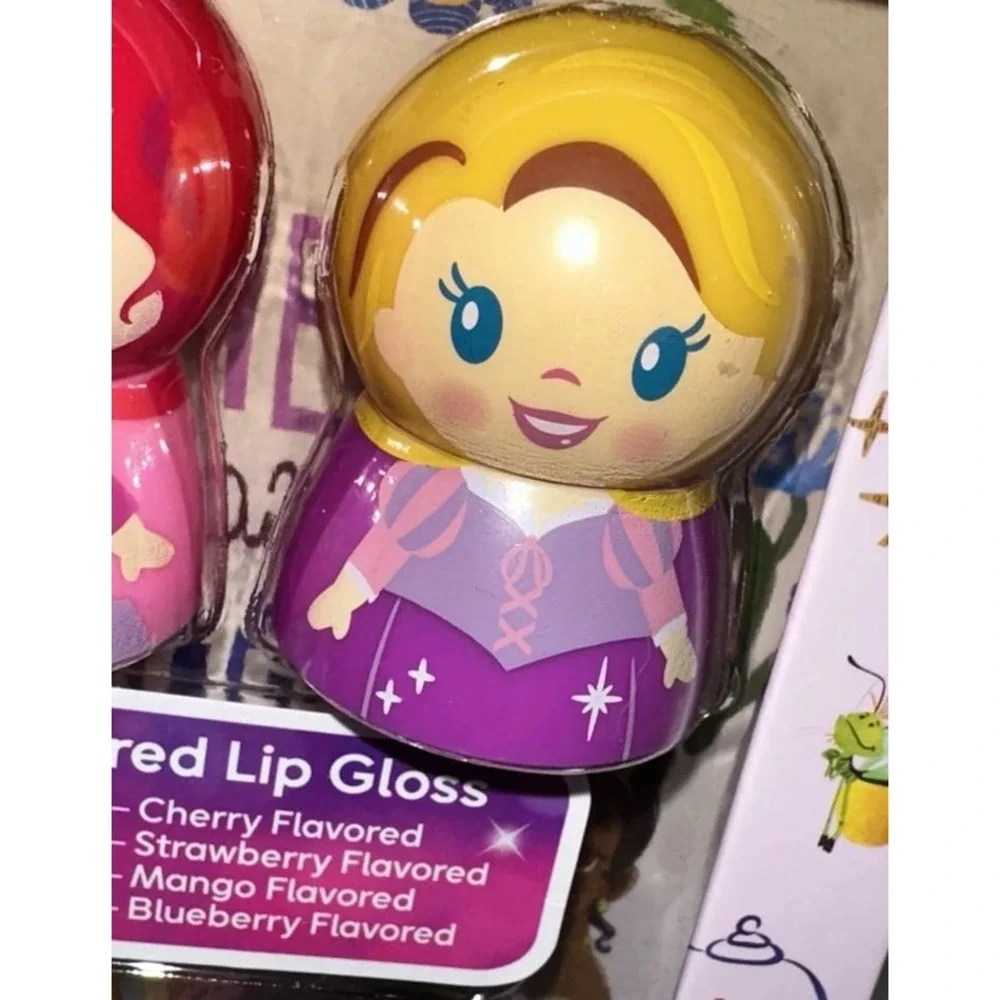 Disney Princess Flavored Lip Gloss Set 4 Pack Ariel Rapunzel Cinderella Tiana